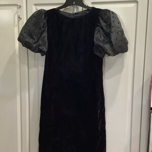 Jessica Howard 80’s Vtg Black Velvety Cocktail Dress w/ Sheer Puff Sleeves